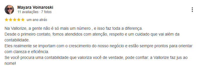 Avaliação 5 estrelas de Mayara Voinaroski no Google
