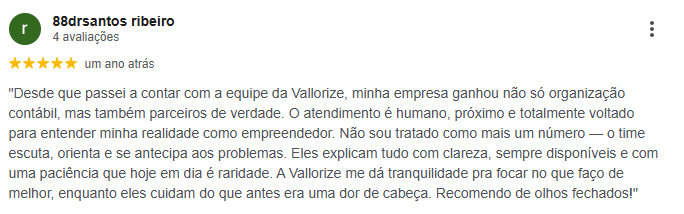 Avaliação 5 estrelas de 88drsantos ribeiro no Google