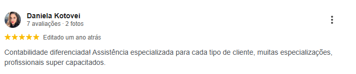 Avaliação 5 estrelas de Daniela Kotovei no Google