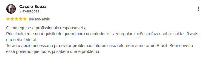 Avaliação 5 estrelas de Cassio Souza no Google