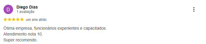 Avaliação 5 estrelas de Diego Dias no Google